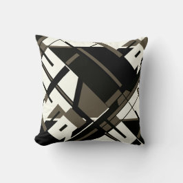 Almofada Abstrato de Diagonal Geométrica Branca Preto-Escur