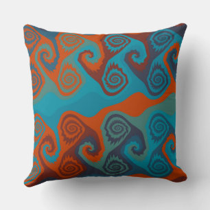 Almofada Abstrato de espiral laranja e turquesa