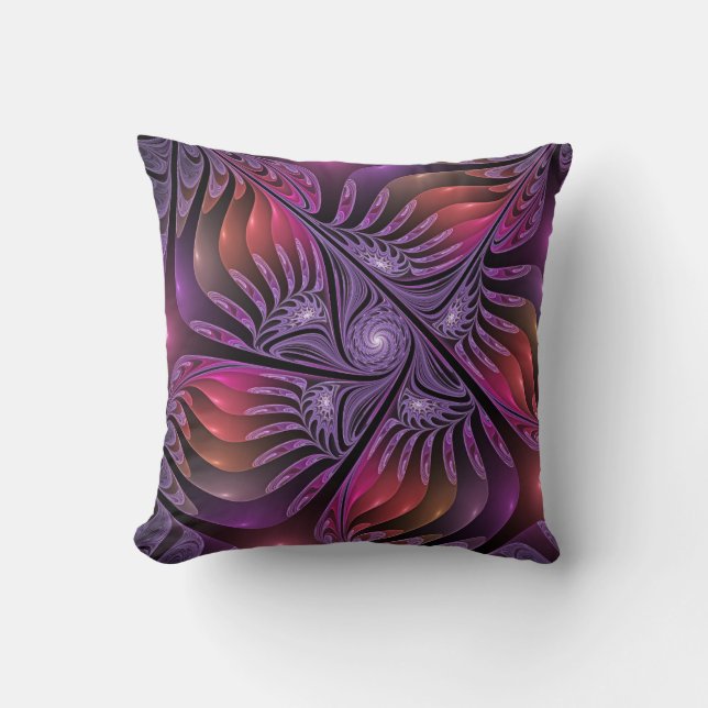 Almofada Abstrato de Fantasia Colorida Fractal Roxo (Frente)