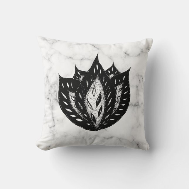 Almofada abstrato de flor gótico preto e branco monocromáti (Frente)