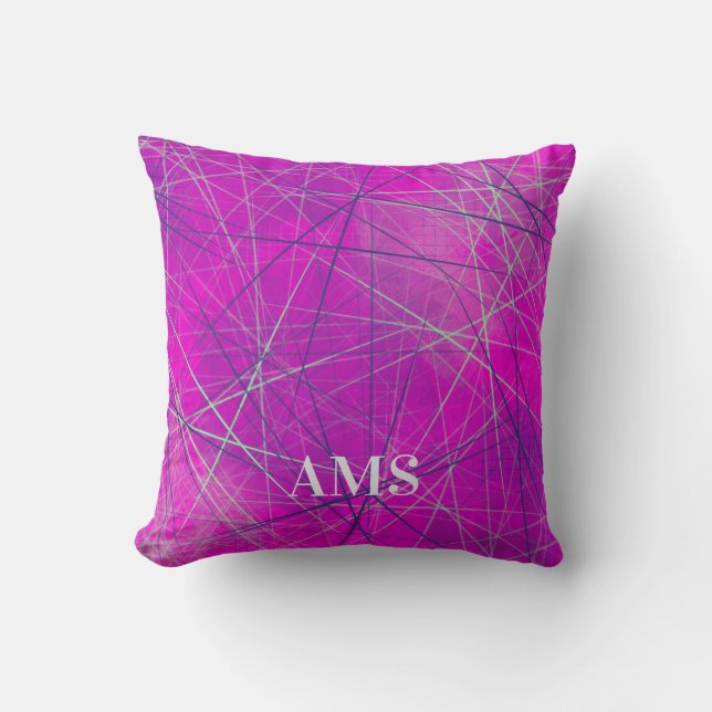 Almofada Abstrato de Linhas de Rede Puro n-Rosa (Frente)