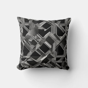 Almofada Abstrato de Linhas Pretas e Brancas Modernas