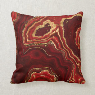 Almofada Abstrato de mármore líquido vermelho e ouro