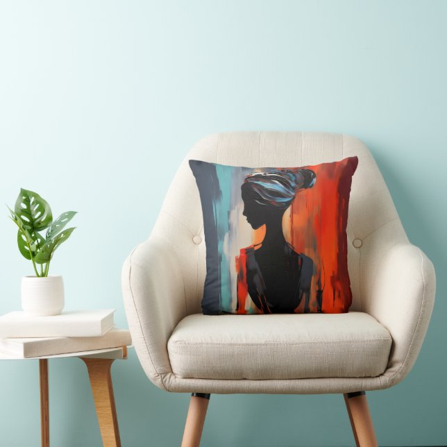 Almofada Abstrato de Mulher Laranja Azul (Cadeira)