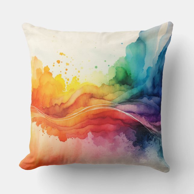 Almofada Abstrato de Pincéis de Arco-Íris (Frente)