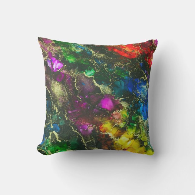 Almofada Abstrato de pintura a álcool psicodélica (Frente)