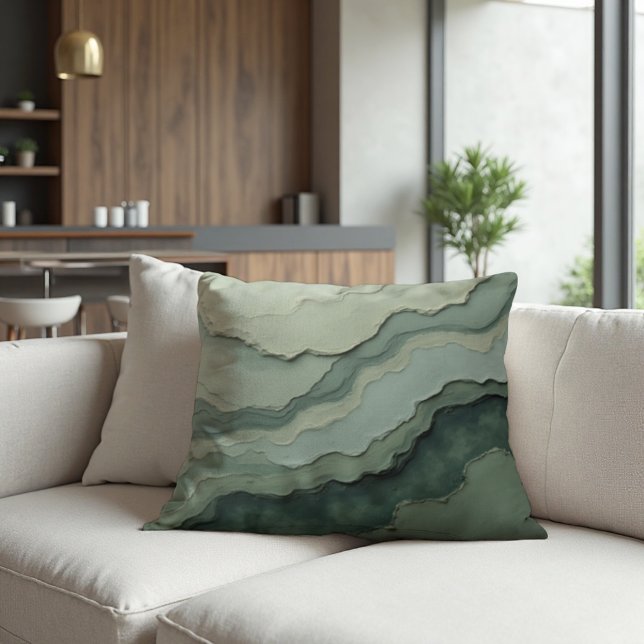 Almofada Abstrato de sábio estratificado - Moderno orgânico (Stratified Sage Throw Pillow: Organic Modern Abstract Art for Sophisticated Home Decor.)