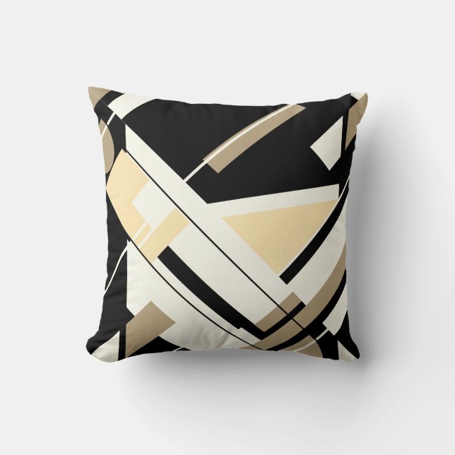Almofada Abstrato Diagonal de Creme Preto Tan (Frente)