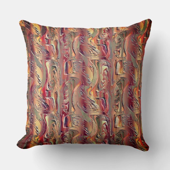 Almofada Abstrato esculpida em salmão e em gradiente vermel (Frente)