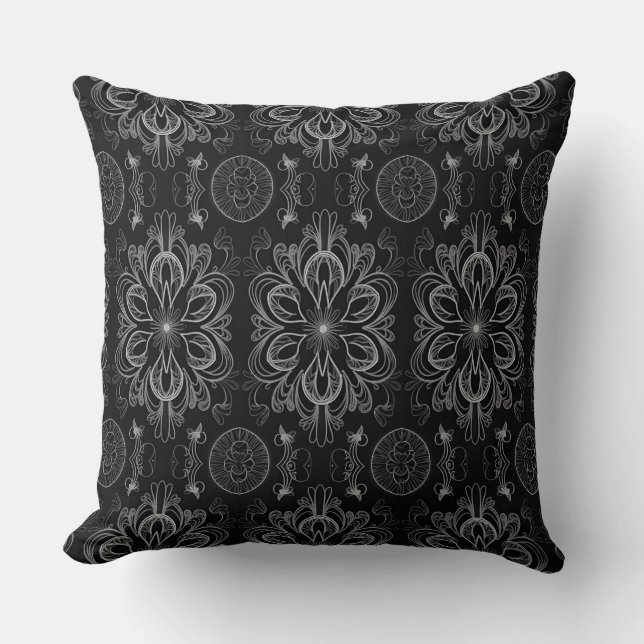 Almofada Abstrato Floral Black E Cinza (Frente)