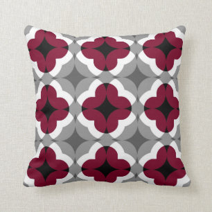 Almofada Abstrato Floral Clover Patterin em Vermelho e Cinz