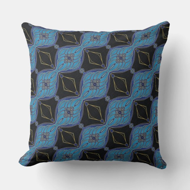 Almofada Abstrato Floral de Black e Teal Travesseiro 2 (Frente)