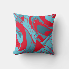Almofada Abstrato Floral de Turquesa Vermelha