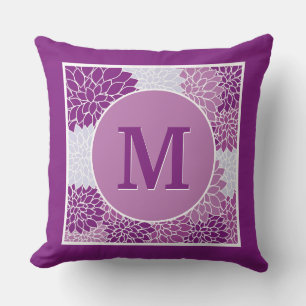 Almofada Abstrato Floral Moderno Roxo Monogramado Inicial