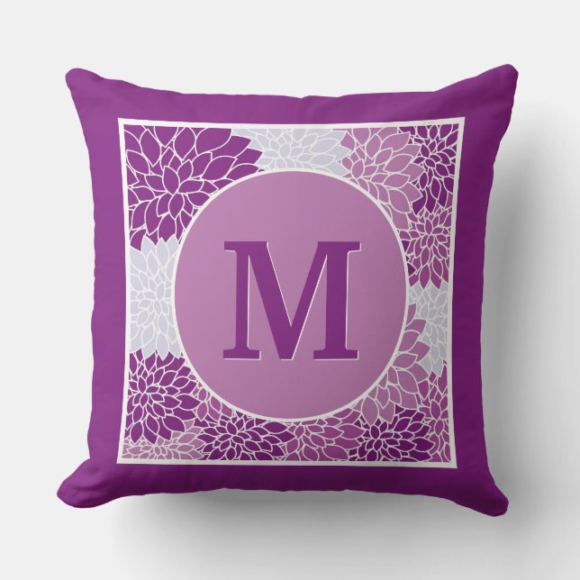 Almofada Abstrato Floral Moderno Roxo Monogramado Inicial (Frente)