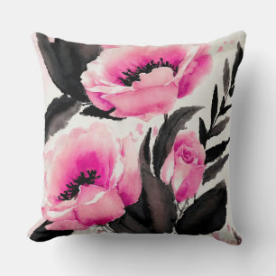 Almofada Abstrato floral rosa e preto