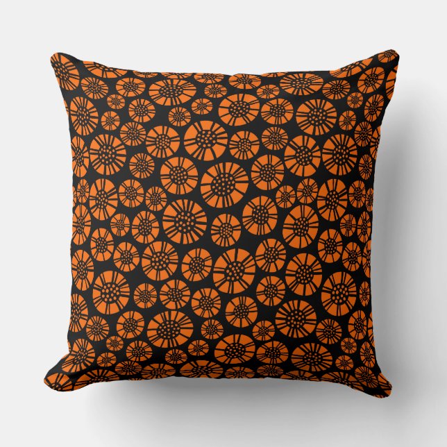 Almofada Abstrato Flores 031023 - Orange on Black (Laranja  (Frente)