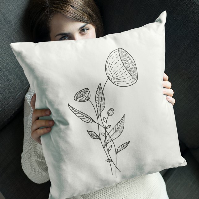 Almofada Abstrato Flores Na moda preto branco (Criador carregado)