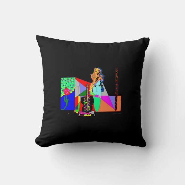 Almofada Abstrato Funky Lady Black Travesseiro decorativo (Frente)
