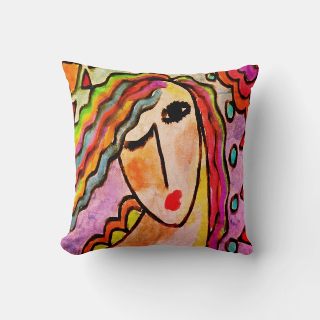 Almofada Abstrato Funky - Pintura de uma Mulher (Frente)