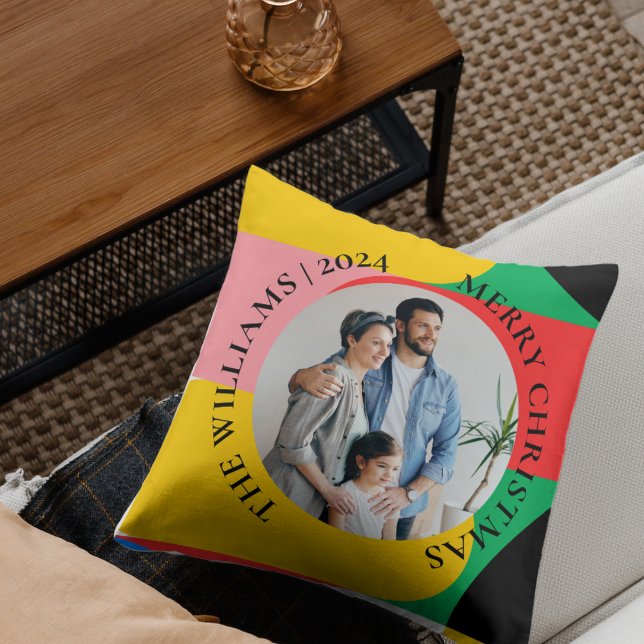Almofada Abstrato Geométrico Foto de Padrão Feliz Natal (Abstract Geometric Pattern Photo Merry Christmas Throw Pillow)