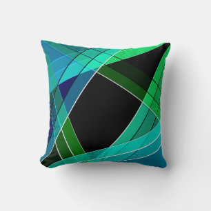 Almofada Abstrato, geométrico, verde, azul, preto