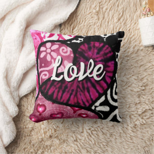 Almofada Abstrato Love Heart Pink Floral Bolinhas Pretas