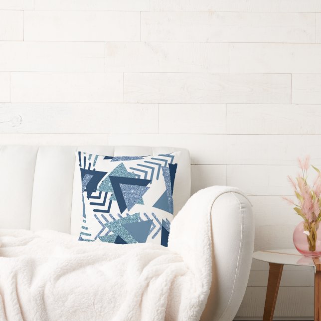 Almofada abstrato Luxe dos anos 80 | Turquesa e formas azui (Sofá)