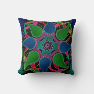 Almofada Abstrato mandala leste asiático redondo preto orn