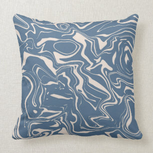 Almofada Abstrato Marble Swirl Padrão Marinho Azul Creme
