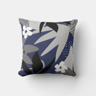 Almofada Abstrato marinho Azul e Cinza Artístico Floral