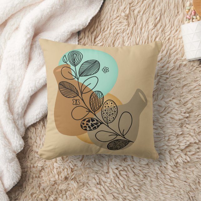 Almofada Abstrato MINIMALISTA BOHEMIANO COM FOLHA PRETA (Cobertor)