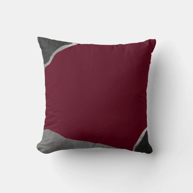 Almofada Abstrato Minimalista de Cinza Silver Burgundy (Frente)