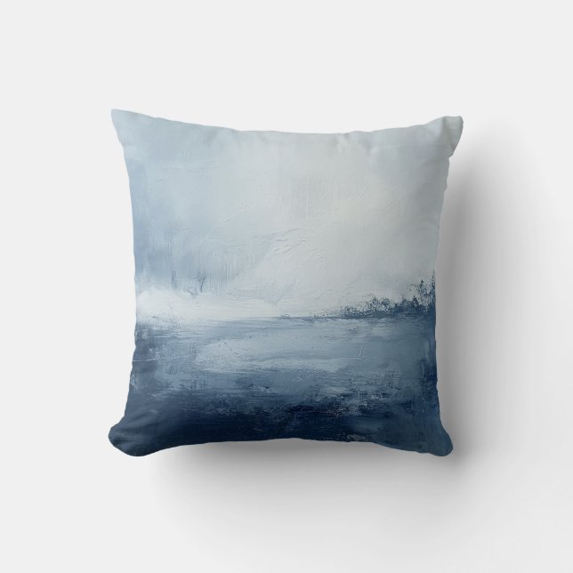 Almofada Abstrato mínimo azul e branco costeiro (Frente)