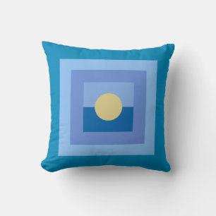 Almofada Abstrato Modern Art Blue Squares Círculo Amarelo