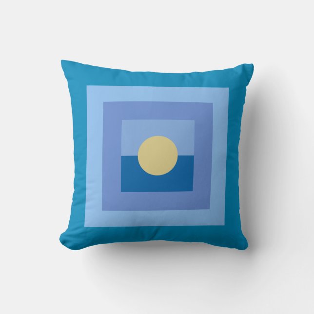 Almofada Abstrato Modern Art Blue Squares Círculo Amarelo (Frente)