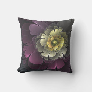 Almofada Abstrato Modern Purpur Khaki Cinza Flor Fractal