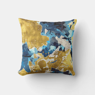 Almofada Abstrato, moderno, colagem, ouro, marinho azul