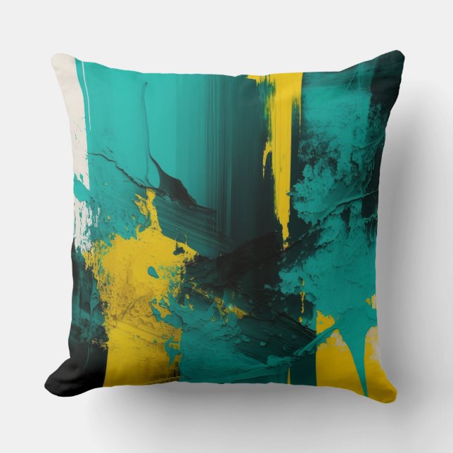 Almofada Abstrato moderno - Teal e Design pintado amarelo (Frente)