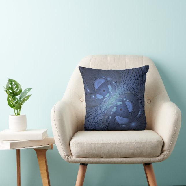 Almofada Abstrato moderno Trendy Dusk Blue Fractal Art (Cadeira)