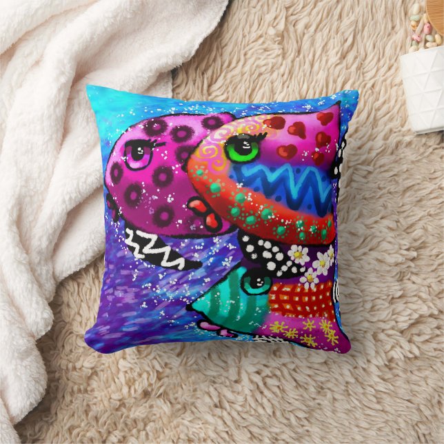 Almofada Abstrato Náutico Trio Colorida de Peixes Whimsical (Cobertor)