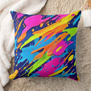Almofada Abstrato Neon Brushstrokes Splash Art
