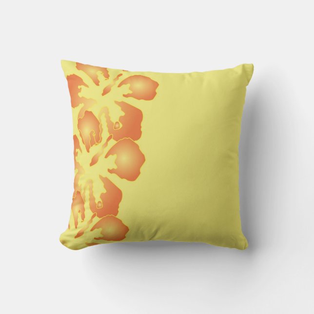 Almofada Abstrato Orange Hibiscus Flowers em Amarelo (Frente)