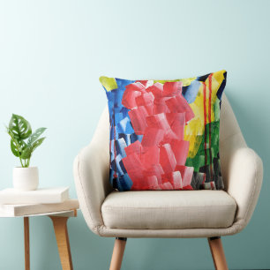 Almofada Abstrato Ousado em Vermelho, Azul, Amarelo e Verde