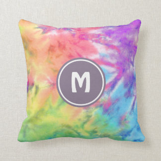 Almofada Abstrato Pastel Rainbow Fun Batik Tie Dye Monogram