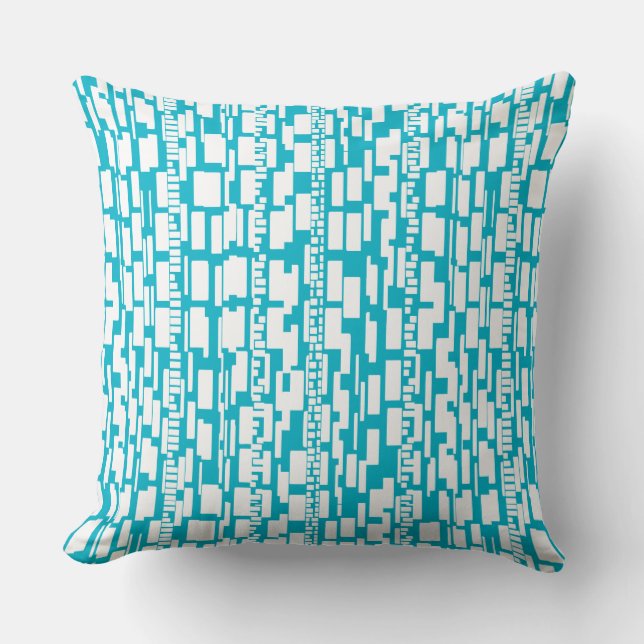 Almofada Abstrato Pattern 090615 - White on Aqua Blue (Frente)