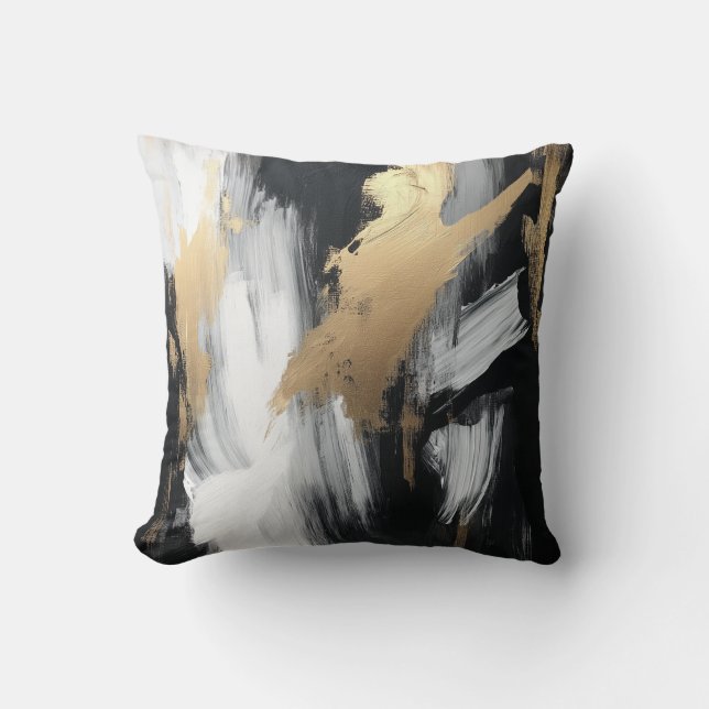 Almofada Abstrato preto, branco e Dourado (Frente)