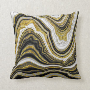 Almofada Abstrato preto branco e Dourado de espiral quic mo