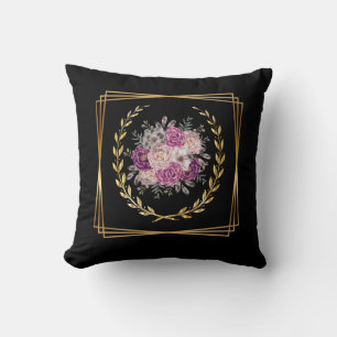 Almofada Abstrato Preto Dourado Roxo Floral Boho Tendência