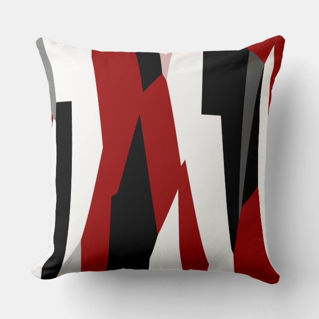 Almofada Abstrato preto, vermelho e branco (Frente)